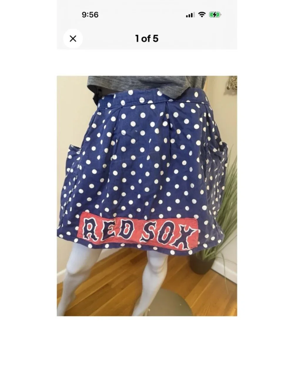 Vintage Style Boston Red Sox Polka Dot Half Apron Tradwife Reworked OOAK